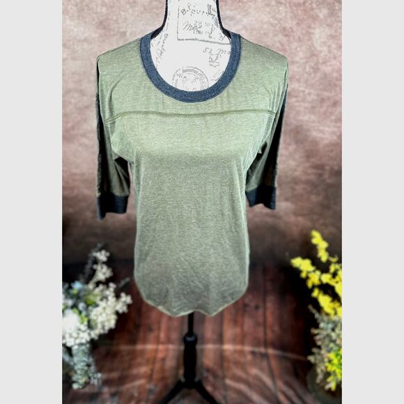 Chaser Round Neck 3/4 Sleeve Tee with Contrasting Trim Olive/Black M - Picture 3 of 9